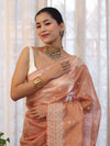 Banarasee Handwoven Crushed Tissue Saree With Hand Embroidered Buti Design & Border-Rust