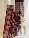 Banarasee Handloom Pure Chiniya Silk Saree With Zari & Meena Work-Dark Maroon