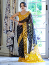 Banarasee Organza Mix Saree With Zari Work & Contrast Border-Black & Yellow