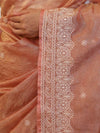 Banarasee Handwoven Crushed Tissue Saree With Hand Embroidered Buti Design & Border-Rust
