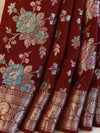 Banarasee Handloom Pure Chiniya Silk Saree With Zari & Meena Work-Dark Maroon