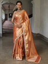 Banarasee Handwoven Tissue Saree With Zari Jaal Design & Lace-Rust