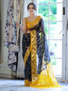 Banarasee Organza Mix Saree With Zari Work & Contrast Border-Black & Yellow