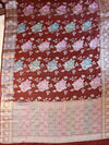 Banarasee Handloom Pure Chiniya Silk Saree With Zari & Meena Work-Dark Maroon
