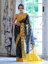 Banarasee Organza Mix Saree With Zari Work & Contrast Border-Black & Yellow