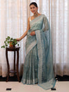 Banarasee Handwoven Crushed Tissue Saree With Hand Embroidered Buti Design & Border-Aqua Blue
