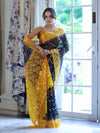 Banarasee Organza Mix Saree With Zari Work & Contrast Border-Black & Yellow