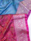 Banarasee Jamewar Tanchoi Soft Silk Saree with Contrast Border-Sky Blue & Magenta