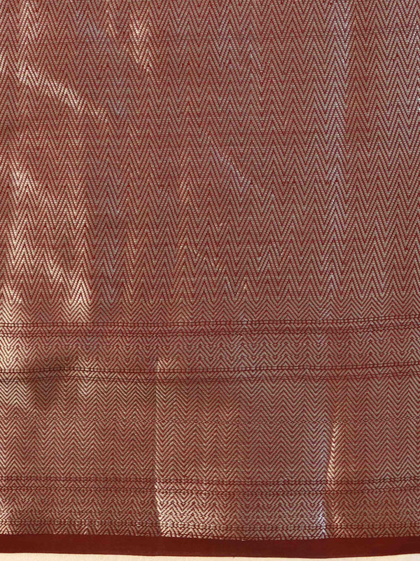 Banarasee Handloom Pure Chiniya Silk Saree With Zari & Meena Work-Dark Maroon