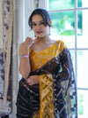 Banarasee Organza Mix Saree With Zari Work & Contrast Border-Black & Yellow