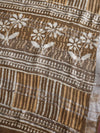 Linen Cotton Bagru Hand-Block Printed Saree-Brown