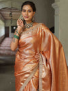 Banarasee Handwoven Tissue Saree With Zari Jaal Design & Lace-Rust