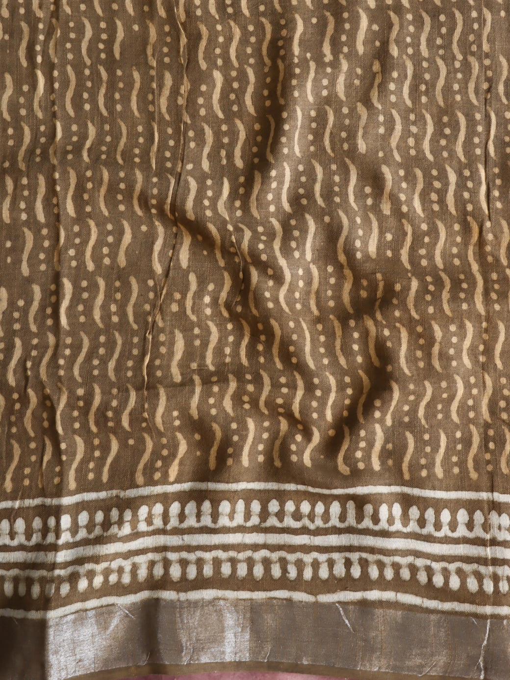 Linen Cotton Bagru Hand-Block Printed Saree-Brown