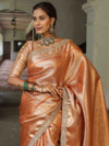 Banarasee Handwoven Tissue Saree With Zari Jaal Design & Lace-Rust