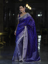 Banarasee Handloom Tissue Saree With Buti Design Zari Border & Lace-Blue