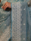Banarasee Handwoven Crushed Tissue Saree With Hand Embroidered Buti Design & Border-Aqua Blue