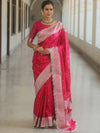 Banarasee Handloom Mashru Silk Saree Zari Border With Lace-Pink