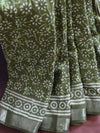 Linen Cotton Bagru Hand-Block Printed Saree-Green