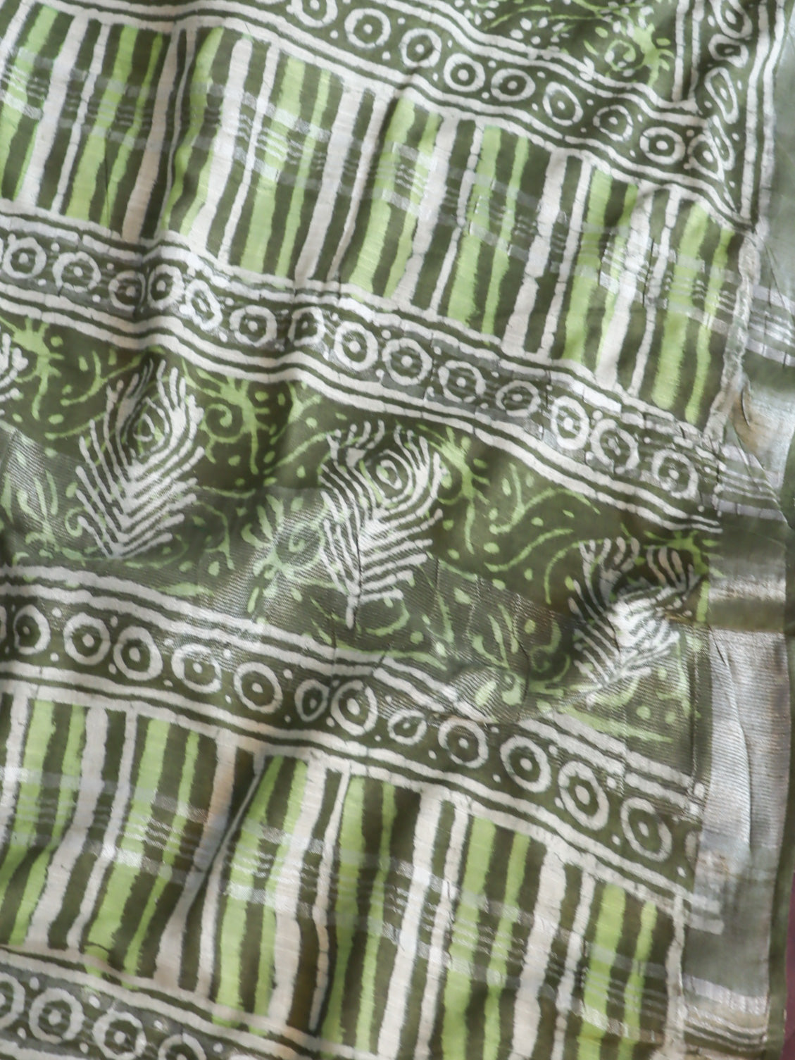 Linen Cotton Bagru Hand-Block Printed Saree-Green