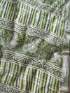 Linen Cotton Bagru Hand-Block Printed Saree-Green