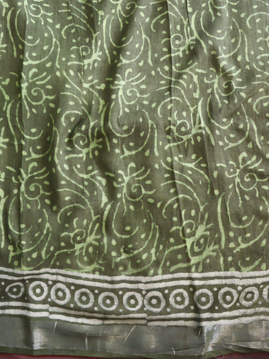Linen Cotton Bagru Hand-Block Printed Saree-Green