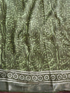 Linen Cotton Bagru Hand-Block Printed Saree-Green