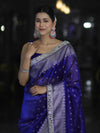 Banarasee Handloom Tissue Saree With Buti Design Zari Border & Lace-Blue