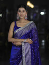 Banarasee Handloom Tissue Saree With Buti Design Zari Border & Lace-Blue