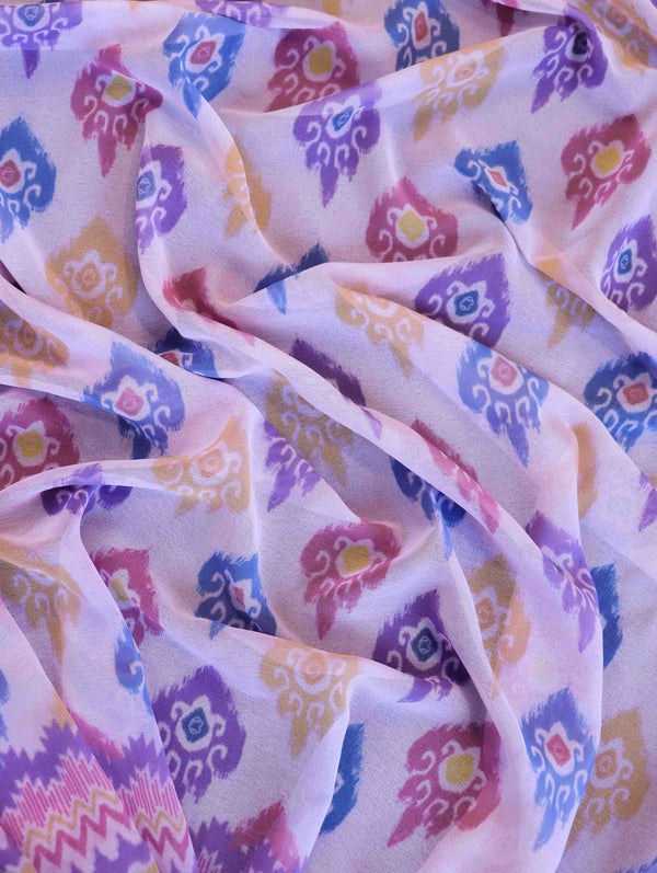 Banarasee Handwoven Faux Georgette Saree With Ikkat Prints Design-Light Blue