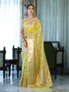 Banarasee Organza Mix Saree With Zari Meena Jaal Design & Border-Light Yellow
