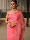 Banarasee Tissue Organza Saree With Handwork-Pink