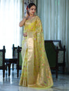 Banarasee Organza Mix Saree With Zari Meena Jaal Design & Border-Light Yellow