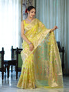 Banarasee Organza Mix Saree With Zari Meena Jaal Design & Border-Light Yellow