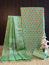 Handloom Block Printed Cotton Silk Salwar Kameez Dupatta Set-Light Green
