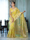 Banarasee Organza Mix Saree With Zari Meena Jaal Design & Border-Light Yellow