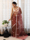 Banarasee Organza Mix Saree With Floral Embroidered Work & Satin Border-Peach
