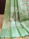 Handloom Block Printed Cotton Silk Salwar Kameez Dupatta Set-Light Green