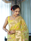 Banarasee Organza Mix Saree With Zari Meena Jaal Design & Border-Light Yellow