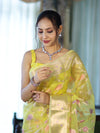 Banarasee Organza Mix Saree With Zari Meena Jaal Design & Border-Light Yellow