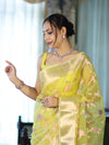 Banarasee Organza Mix Saree With Zari Meena Jaal Design & Border-Light Yellow
