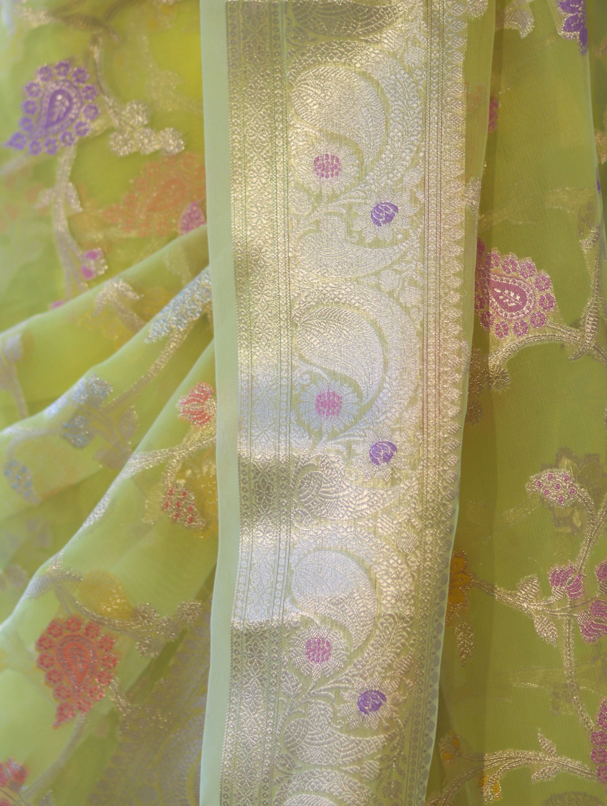 Banarasee Organza Mix Saree With Zari Meena Jaal Design & Border-Light Yellow