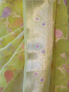 Banarasee Organza Mix Saree With Zari Meena Jaal Design & Border-Light Yellow