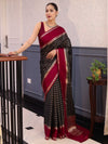 Banarasee Handwoven Semi Silk Saree With Zari Stripes Pattern & Contrast Border-Black & Maroon