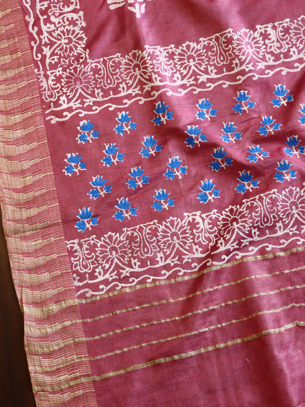 Handloom Block Printed Cotton Silk Salwar Kameez Dupatta Set-Onion Pink