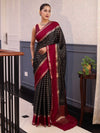 Banarasee Handwoven Semi Silk Saree With Zari Stripes Pattern & Contrast Border-Black & Maroon