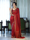 Banarasee Handloom Soft Silk Saree With Antique Zari Buti Design & Border-Maroon