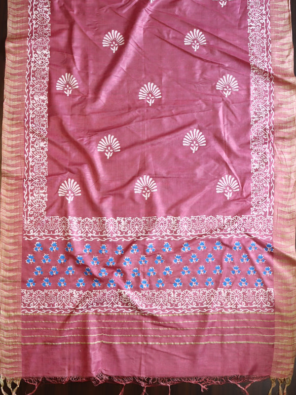 Handloom Block Printed Cotton Silk Salwar Kameez Dupatta Set-Onion Pink