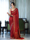 Banarasee Handloom Soft Silk Saree With Antique Zari Buti Design & Border-Maroon