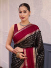 Banarasee Handwoven Semi Silk Saree With Zari Stripes Pattern & Contrast Border-Black & Maroon