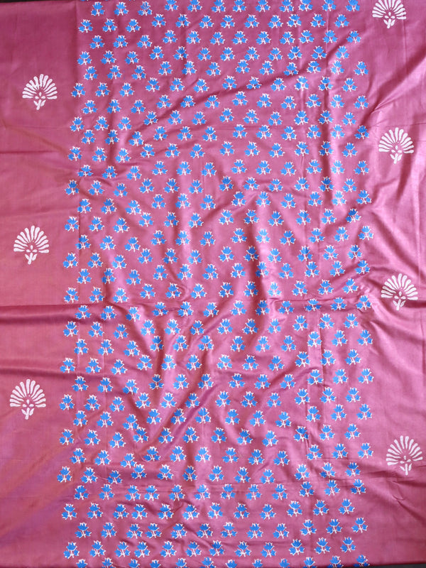 Handloom Block Printed Cotton Silk Salwar Kameez Dupatta Set-Onion Pink